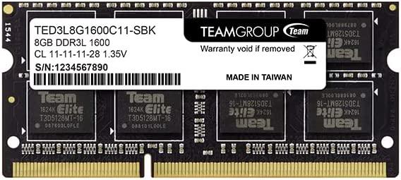 TEAMGROUP Elite DDR3L 8GB Single 1600MHz PC3-12800 CL11 Unbuffered Non-ECC 1.35V SODIMM 204-Pin