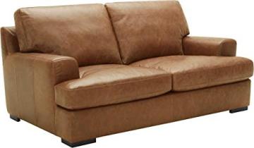 Stone & Beam Lauren Genuine Leather Down-Filled Oversized Loveseat Sofa, 74"W, Cognac