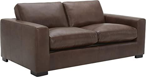 Stone & Beam Westview Extra-Deep Down-Filled Leather Loveseat Sofa Couch, 75.6"W, Brown