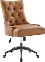 Modway Regent Tufted Vegan Leather Swivel Office Chair in Black Tan