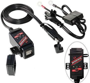 MOTOPOWER3.1Amp Motorcycle Dual USB Port SAE to USB Adapter Battery Monitor