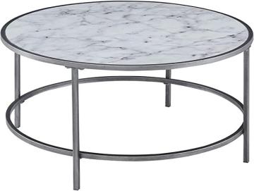 Convenience Concepts Gold Coast Faux Marble Round Coffee Table, White Faux Marble Silver Frame