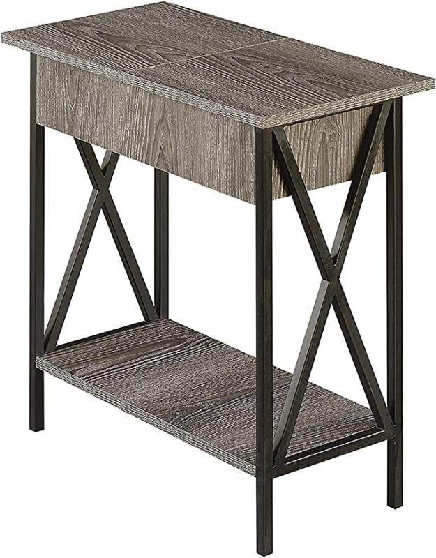 Convenience Concepts Tucson Flip Top End Table and Shelf, Weathered Gray