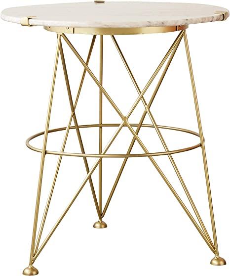 Creative Co-Op Gold Metal Table with Marble Top