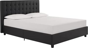 DHP Emily Upholstered Platform Bed ModwiVertical Tufted Headboard, Full, Black Faux Leather
