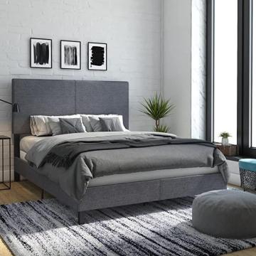 DHP Janford Upholstered Platform Bed withVertical Stitching, Queen, Gray Linen