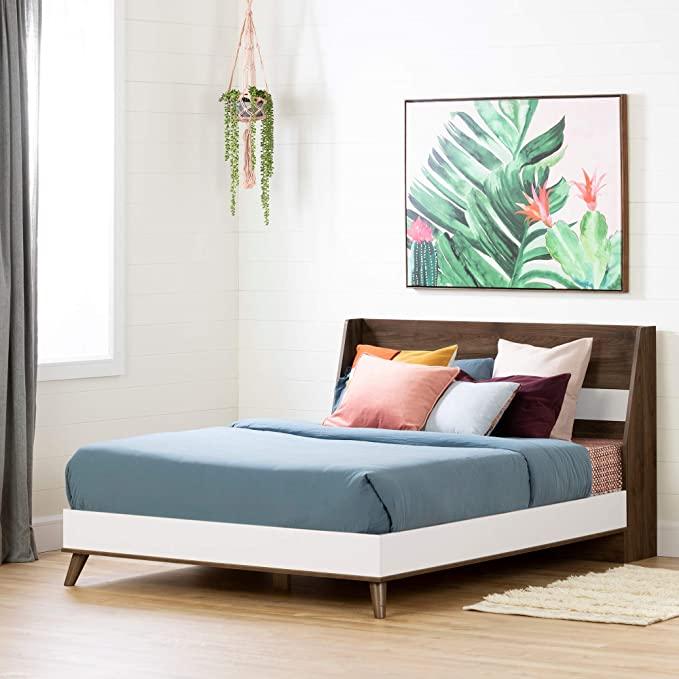 South Shore Yodi Complete Bed-Full-Natural Walnut and Pure White