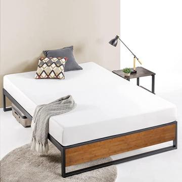 Zinus Suzanne 14 Inch Bamboo and Metal Platforma Bed Frame, Chestnut Brown, Queen