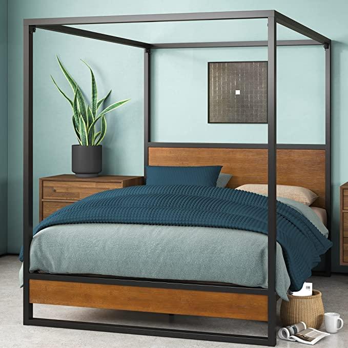 Zinus Suzanne Bamboo and Metal Canopy Platform Bed Frame, Chestnut Brown, Twin