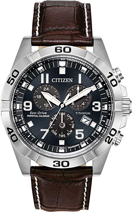 Citizen Eco-Drive Brycen Chronograph Mens Watch, Super Titanium with Leather strap, Weekender, Brown