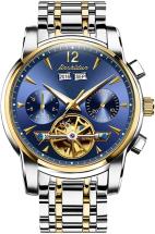Olevs Men's Automatic Watch, Stainless Steel Tourbillon Skeleton Mechanical Watches for Men