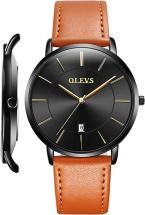 Olevs Watch Men Luxury Dress Leather Japanese Movement Men's Wrist Watch with Calendar Date