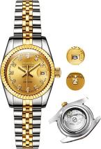 Olevs JSDUN Ladies Automaic Gold Watches Self Winding Small Face Wathces 14K Gold Mechanical