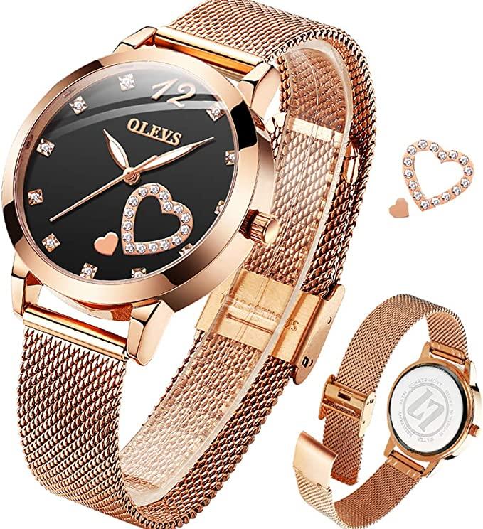 Olevs 6.5mm Ultra Thin Watches for Women Waterproof,Rose Gold Stainless Steel Ladies Watch