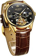 Olevs Men Watch Tourbillon Automatic Self Wind Watch Mechanical Classic Hollow, Leather Band
