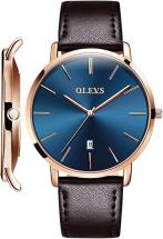Olevs Watch Men Luxury Dress Lightweight Watches Waterproof Leather Japanese with Calendar Date