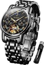 Olevs Mens Automatic Watches Skeleton Tourbillon Mechanical Self Winding Luxury Dress Wrist Watch