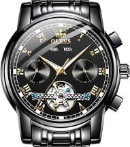 Olevs Automatic Watch Men's Wrist Watches Self-Wind Mechanical Watches Tourbillon Skeleton