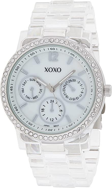 XOXO Women's XO5529 Clear Bracelet with Rhinestones on Silver Case Watch