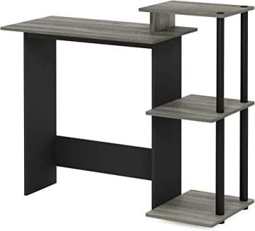 Furinno Efficient Home Desk with Square Shelves, French Oak Grey/Black