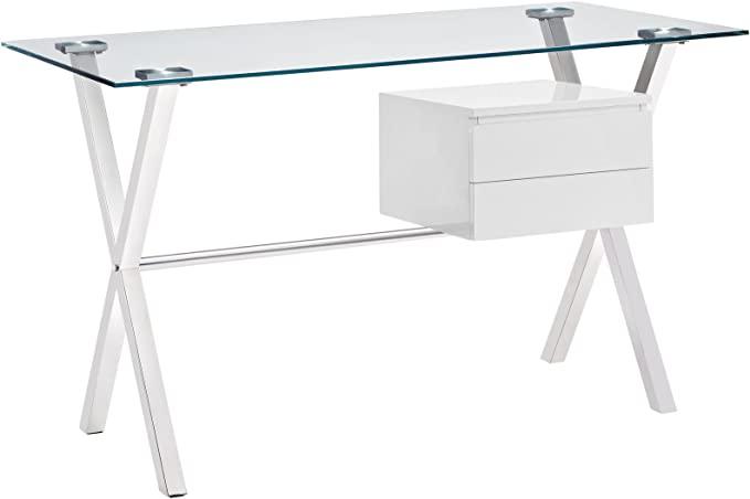 Modway Stasis Contemporary Modern Glass-Top Office Desk - White