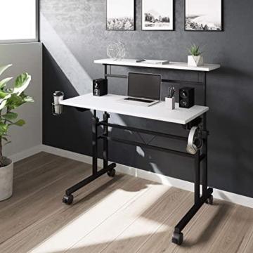 Techni Mobili Rolling Writing Height Adjustable Desktop and Moveable Shelf Desk, White