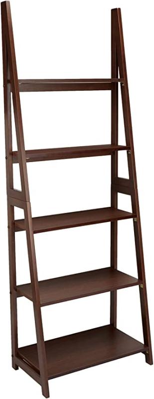 Amazon Basics Modern 5-Tier Ladder Bookshelf Organizer, Rubberwood Frame - Walnut Finish