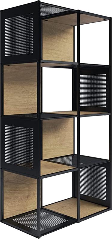 Lavish Home Cube Storage Bookshelf – Industrial Style Wood and Metal Shelving – Oak and Black