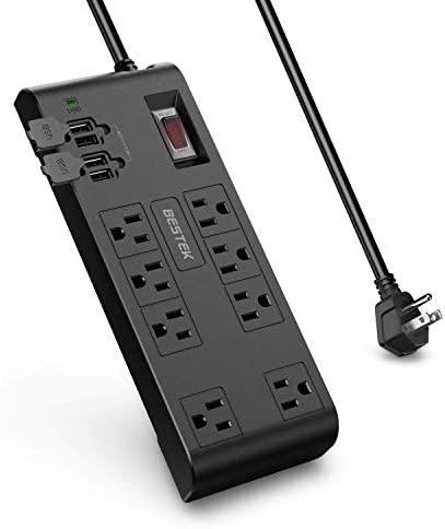 BESTEK 8-Outlet 12 Feet Extension Cord Power Strip with USB 15A 1875W Surge Protector
