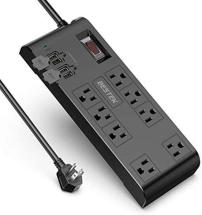 BESTEK 8-Outlet 12Ft Extension Cord Power Strip with USB 15A 1875W Surge Protector