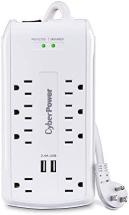 CyberPower CSP806U Professional Surge Protector, 8 Outlets, 2 USB Charge Ports, 6ft Power Cord