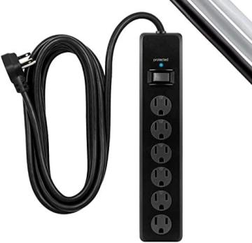 GE 6-Outlet Surge Protector, 15 Ft Extension Cord, Power Strip, Black