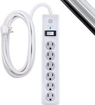 GE 6-Outlet Surge Protector, 15 Ft Extension Cord, Power Strip, White