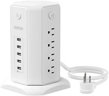 NTONPOWER Power Strip Tower Surge Protector, NTONPOWER 8 Outlet 5 USB Desktop Charging Station