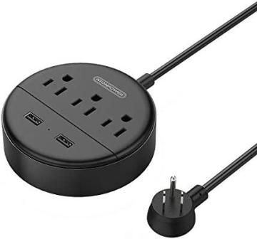 NTONPOWER Flat Plug Power Strip with USB Ports, 3 Outlet and 2 USB, Small Size, Black