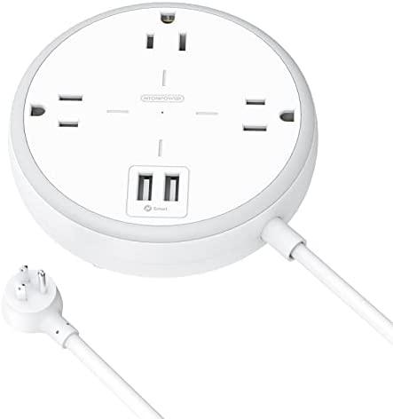 NTONPOWER Flat Plug Power Strip with USB Ports, NTONPOWER 3 Widely Spaced Outlets, White