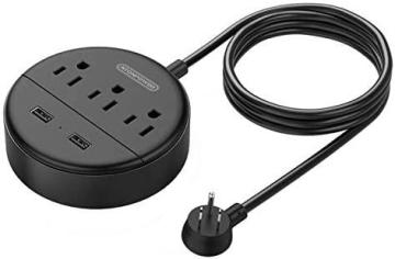 NTONPOWER Flat Plug Power Strip with 3 Outlets 2 USB, Wall Mount Charging Station, Black
