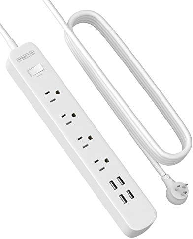 NTONPOWER 15ft Power Strip Flat Plug with 4 Outlets 4 USB