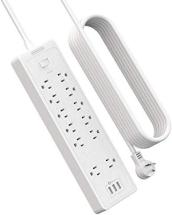 NTONPOWER Long Cord Power Strip with 12 Outlets 3 USB, 15A Circuit Breaker, White