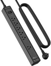 NTONPOWER 6 Outlets Surge Protector Power Strip with USB Ports, Cord Flat Plug Power Strip, Black