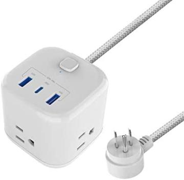 PowerLot USB Power Strip Cube, 20W USB C, Flat Plug Power Strip with 3 Outlets & 3 USB Ports, Cruise