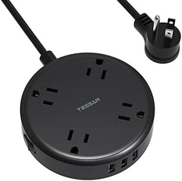 Tessan Cruise Power Strip with USB, TESSAN Extension Cord with 4 Outlets and 3 USB Ports, Black