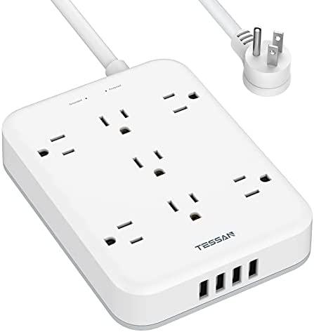 Tessan Surge Protector Power Strip, Flat Plug with 4 USB Charging Ports and 7 Outlets
