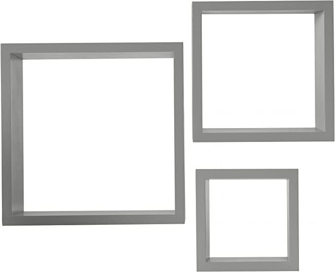 Melannco Floating Wall Square Cube Shelves – Wood, Dark Gray
