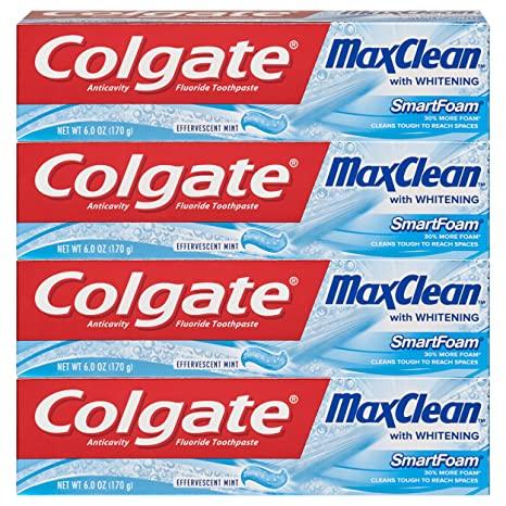 Colgate-Palmolive MaxClean Whitening Foaming Toothpaste with Fluoride, Light Blue, Mint, 6 Ounce