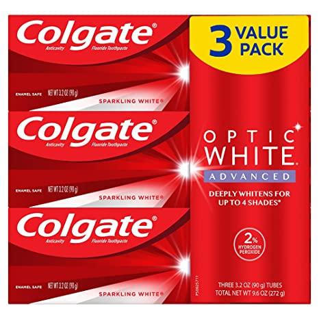 Colgate-Palmolive Optic White Advanced Teeth Whitening Toothpaste with Fluoride, White - 3.2 Ounce