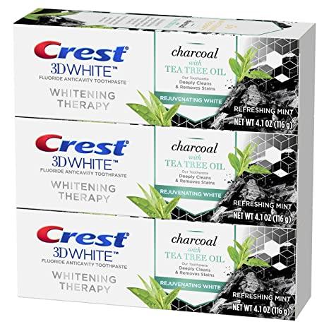Crest Charcoal 3D White Toothpaste, Whitening Therapy, with Tea Tree Oil, Mint Flavor, 4.1 oz