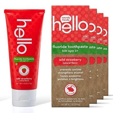 Hello Natural Wild Strawberry Flavor Fluoride Kids Toothpaste, 4.2 Ounce