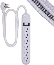 Cordinate 6-Outlet Surge Protector, Power Strip, Flat Plug, Braided Cord, Decorative, Gray