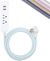 Cordinate Designer USB Charging Station Extension Cord, Power Strip Surge Protector, Mint/White